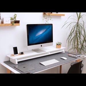 TGmastery White Monitor Stand Desk Shelf Wood Monitor Riser Dual Display Stand